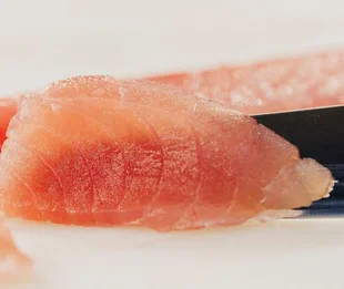 Vibrant red meat of fresh wild tuna